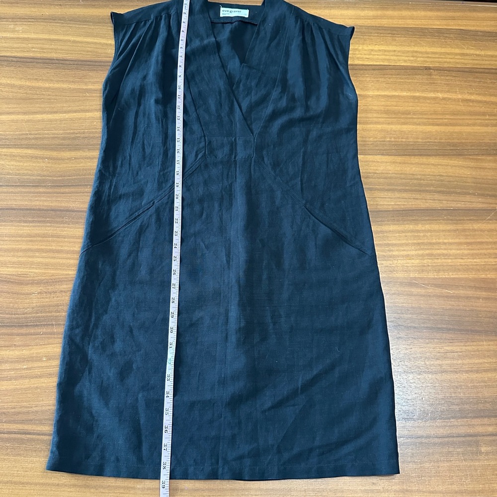 Eve Gravel Byblos Shift Dress Black Linen Blend Small V-Neck Pockets Minimalist - Picture 10 of 13